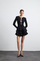 Julisse Siyah Uzun Kollu Misinalı Mini Elbise - 2