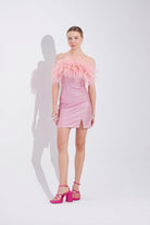 Mozto-Liana Tüylü Pembe Mini Elbise-Elbise-1-Milagron.com