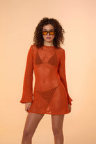Mozto-Luna Knitted Orange Mini Beach Dress-Elbise-2-Milagron.com