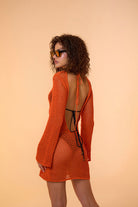 Mozto-Luna Knitted Orange Mini Beach Dress-Elbise-3-Milagron.com