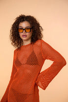 Mozto-Luna Knitted Orange Mini Beach Dress-Elbise-4-Milagron.com