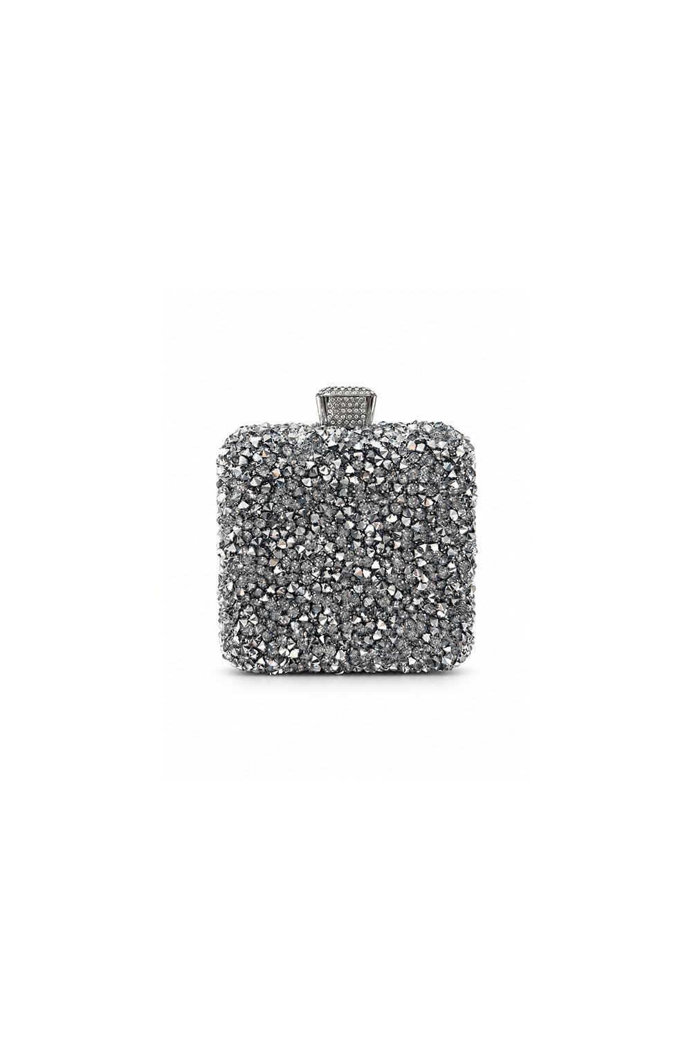 Noir Silver Kristal Taş İşlemeli Kutu Clutch Çanta - 0