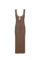 Mozto-Noor Brown Knitted Midi Dress-Elbise-4-Milagron.com