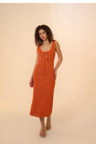 Mozto-Noor Orange Knitted Midi Dress-Elbise-2-Milagron.com