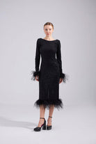 Mozto-Patrice Tüylü Siyah Midi Elbise-Elbise-2-Milagron.com