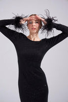 Mozto-Patrice Tüylü Siyah Midi Elbise-Elbise-3-Milagron.com