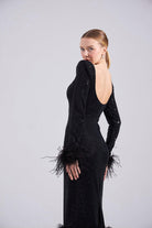 Mozto-Patrice Tüylü Siyah Midi Elbise-Elbise-4-Milagron.com