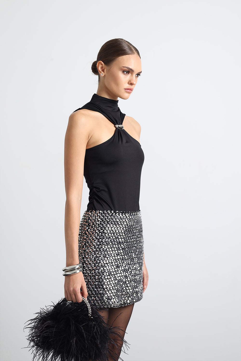 Ruelle Siyah Halter Yaka Toka Detaylı Bodysuite - 1