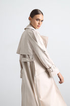 Savrin Bej Kuşaklı Apoletli Maxi Trençkot - 4