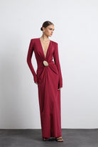 Sayora Uzun Kollu Aksesuarlı Bordo Gece Elbisesi - 1