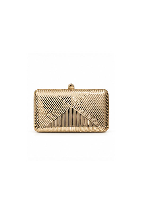 Zena Altın Rengi Geometrik Detaylı Metal Clutch Abiye Çanta