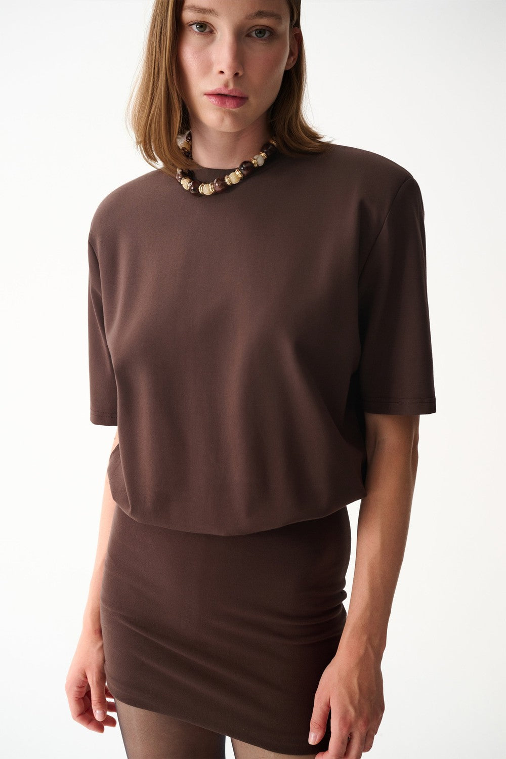 Naia-Miu T Shirt Elbise / Kahverengi-Elbise-3-Milagron.com