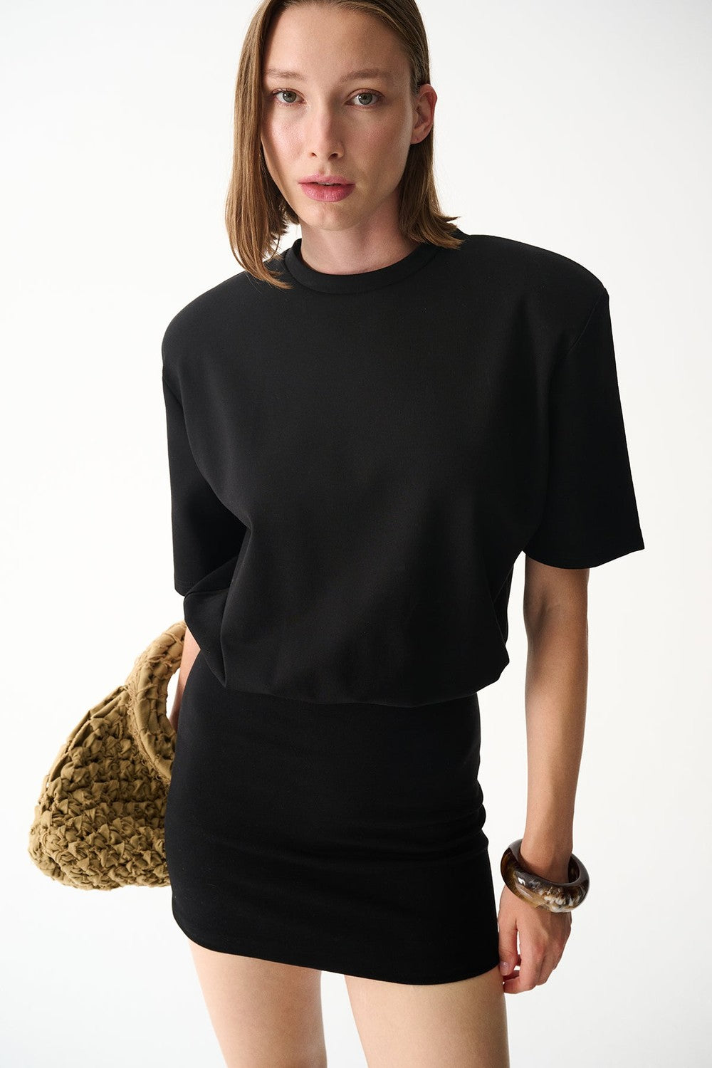 Naia-Miu T Shirt Elbise / Siyah-Elbise-6-Milagron.com
