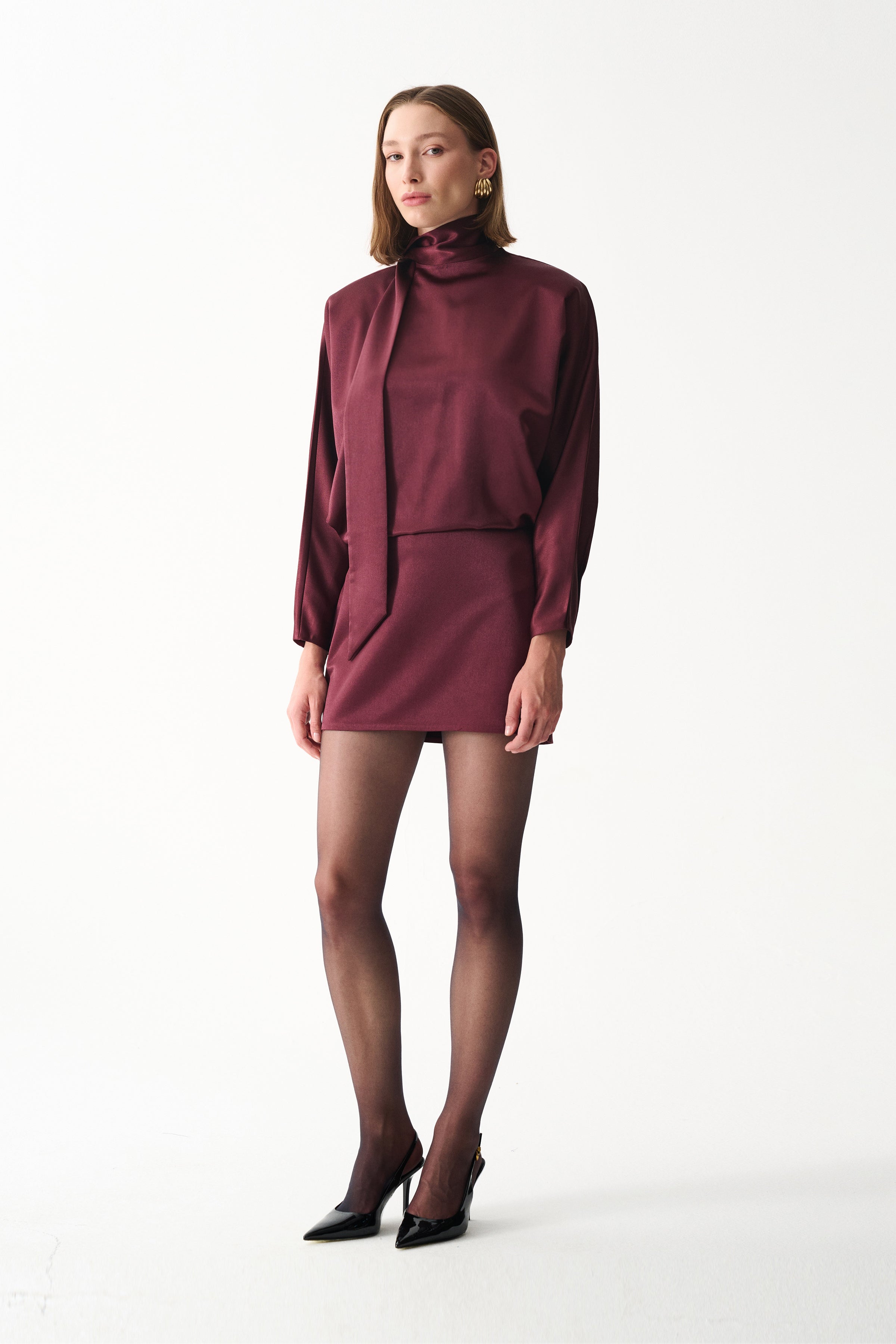 Naia-Amore Saten Elbi̇se / Bordo-Elbise-1-Milagron.com