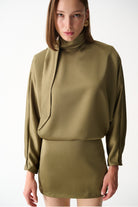 Naia-Amore Saten Elbise / Zeytin Yeşili-Elbise-10-Milagron.com