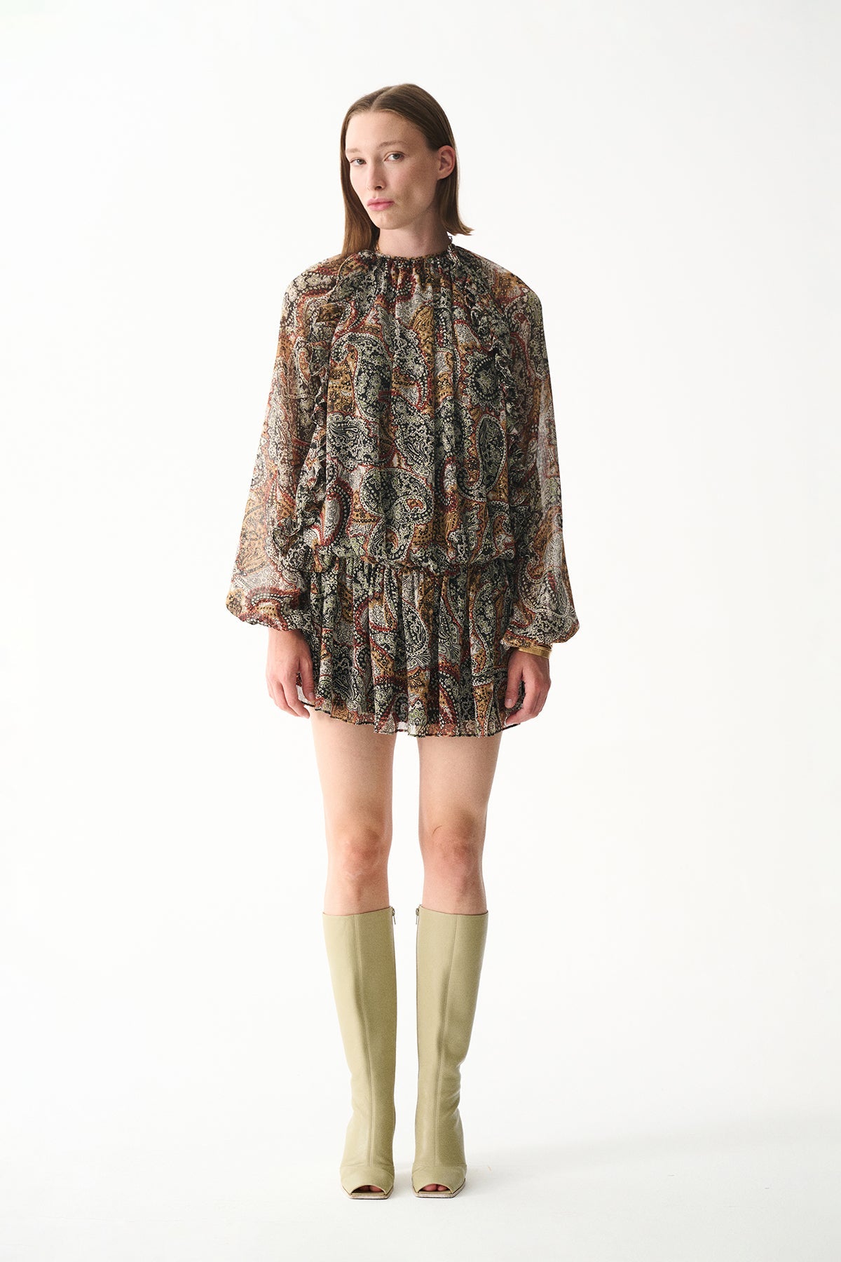 Naia-Bambi Elbise / Kahverengi şal Desenli-Elbise-2-Milagron.com