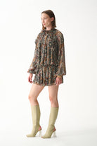 Naia-Bambi Elbise / Kahverengi şal Desenli-Elbise-4-Milagron.com