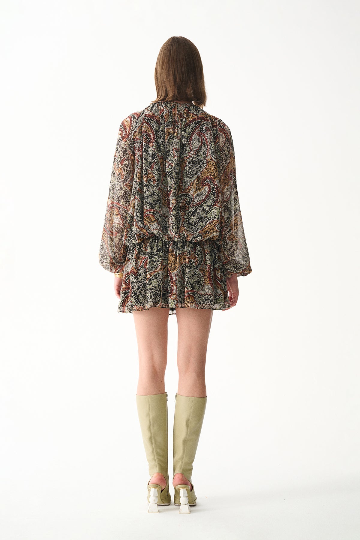 Naia-Bambi Elbise / Kahverengi şal Desenli-Elbise-5-Milagron.com