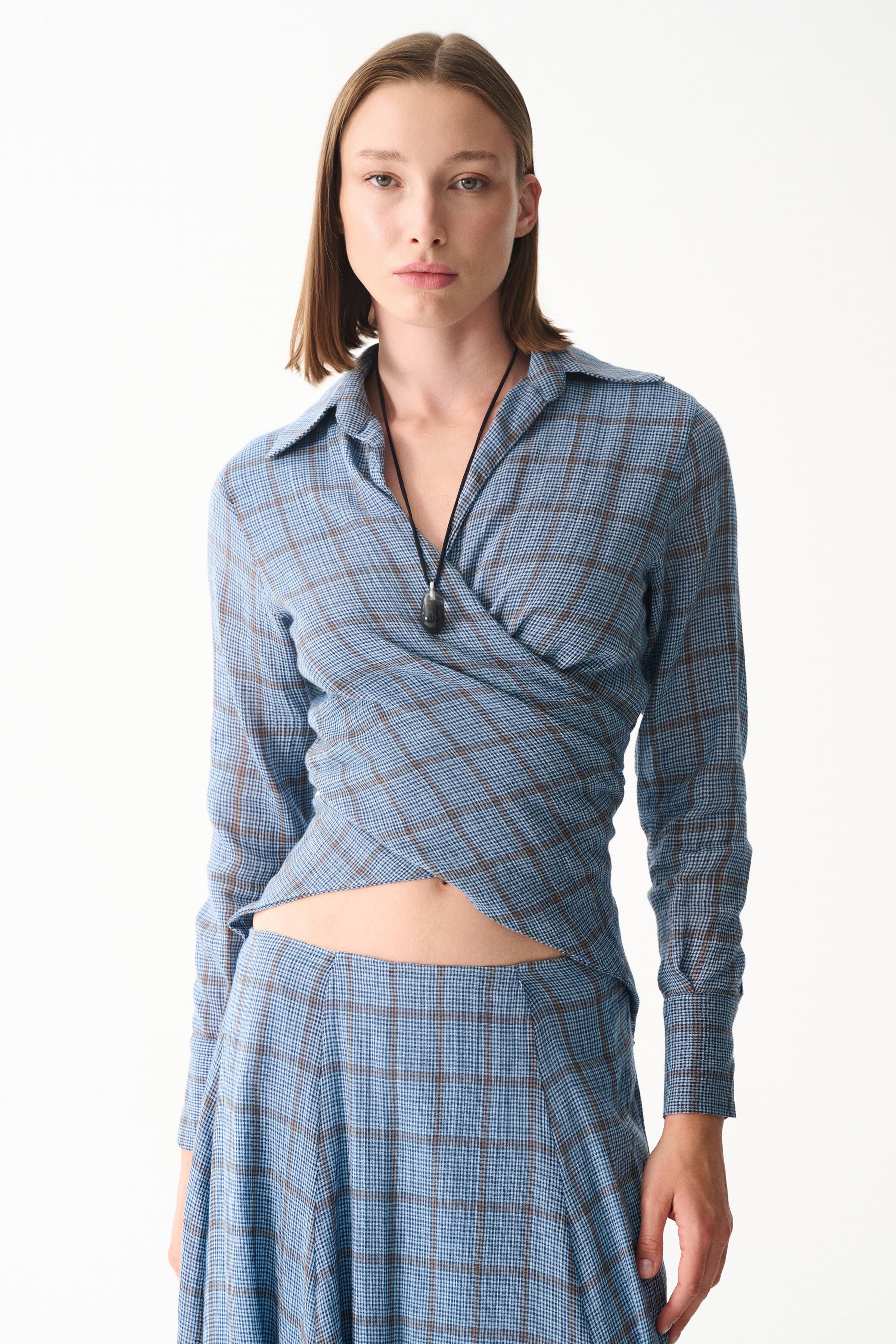 Naia-Gina Gömlek / Mavi̇ Ekoseli̇-Gömlek-1-Milagron.com