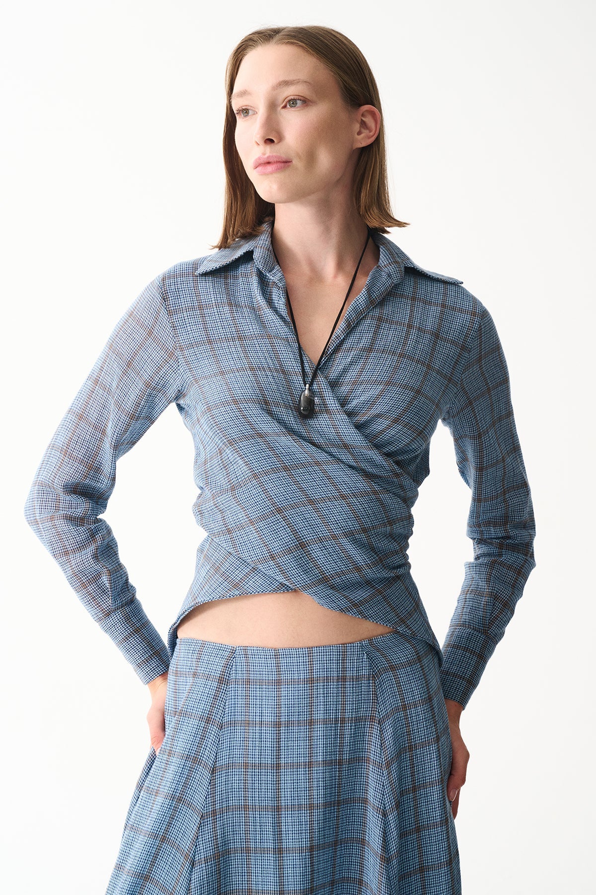 Naia-Gina Gömlek / Mavi̇ Ekoseli̇-Gömlek-2-Milagron.com