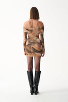 Naia-Marimar Uzun Kollu Elbi̇se / Kahverengi̇ Desenli̇-Elbise-5-Milagron.com