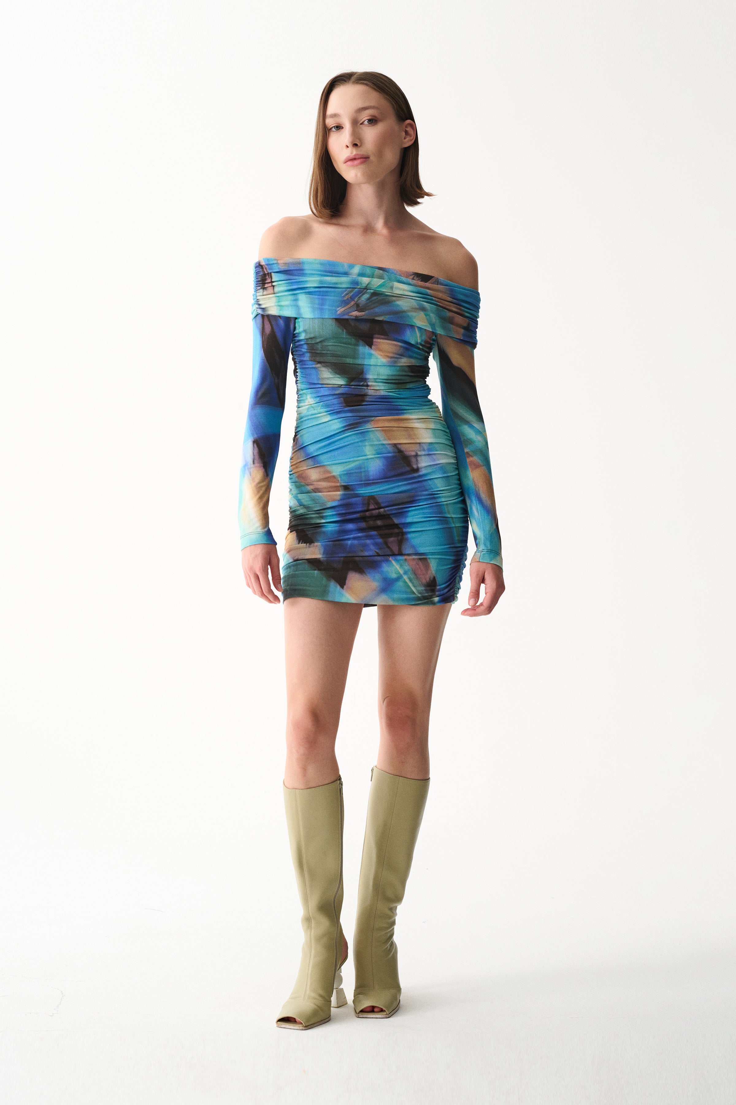 Naia-Marimar Uzun Kollu Elbi̇se / Mavi̇ Desenli̇-Elbise-1-Milagron.com