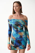 Naia-Marimar Uzun Kollu Elbi̇se / Mavi̇ Desenli̇-Elbise-2-Milagron.com