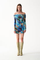 Naia-Marimar Uzun Kollu Elbi̇se / Mavi̇ Desenli̇-Elbise-3-Milagron.com