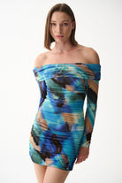 Naia-Marimar Uzun Kollu Elbi̇se / Mavi̇ Desenli̇-Elbise-5-Milagron.com