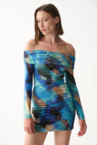 Naia-Marimar Uzun Kollu Elbi̇se / Mavi̇ Desenli̇-Elbise-6-Milagron.com