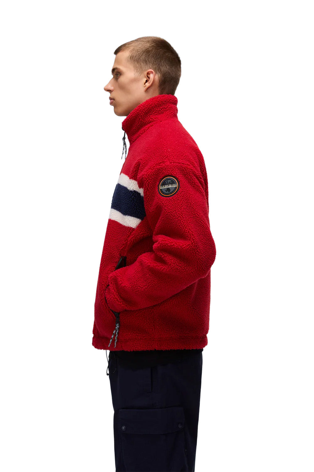 Napapijri-Fiemme Loose Fit Fze Kırmızı Norveç Bayraklı Peluş Mont-Mont-4-Milagron.com