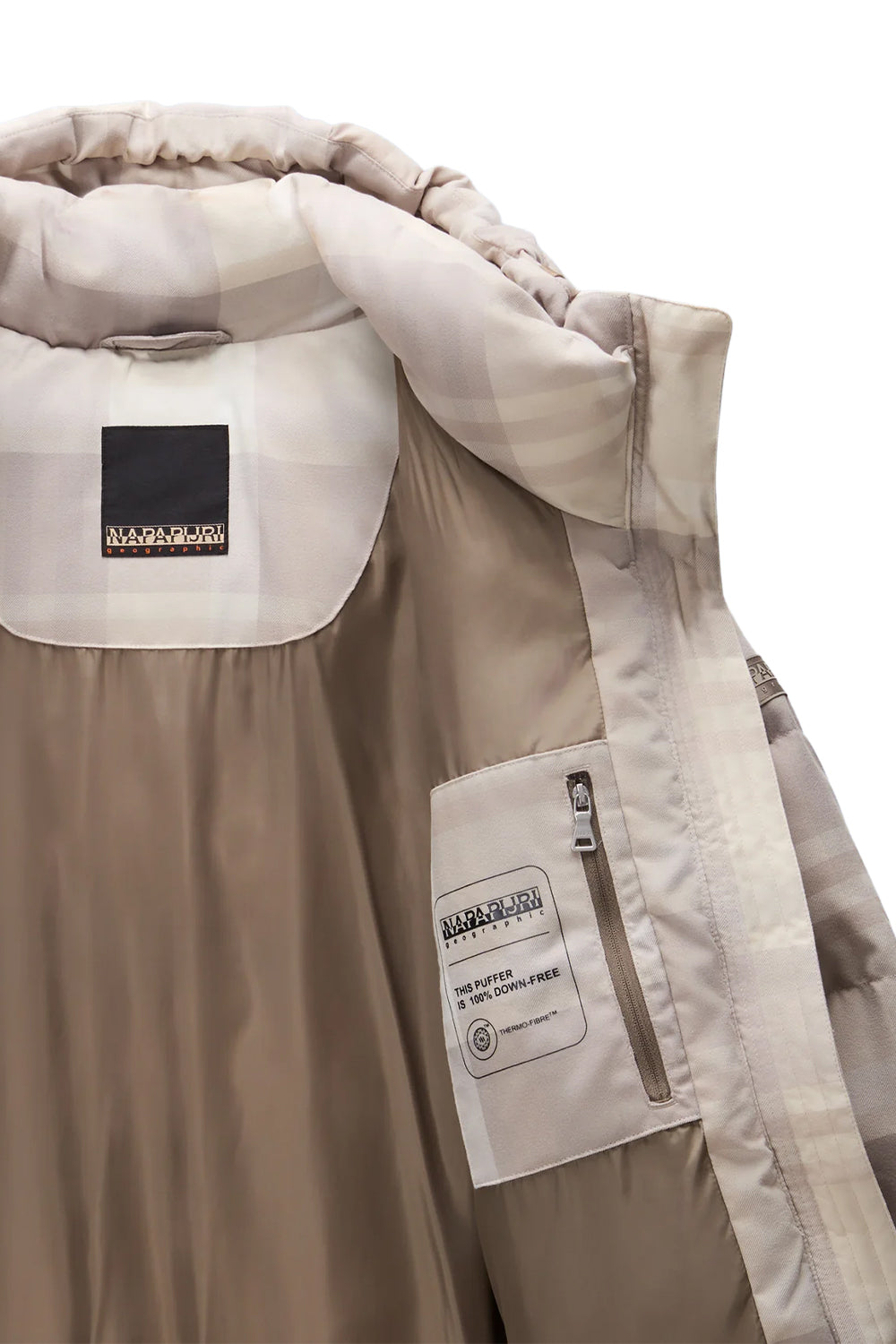 Napapijri-Napapijri ThermoFibre® Glane Check Puffer CORDURA® Jacket Ekoseli Krem Kadın Mont-Mont-6-Milagron.com