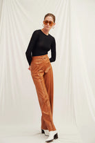 Nazlı Ceren-Alba Vegan Deri Düz Kesim Pantolon-Deri Pantolon-4-Milagron.com