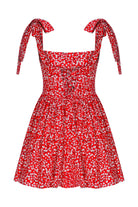 Nazlı Ceren-Audree Çiçek Desenli Mini Koton Elbise Kırmızı-Elbise-1-Milagron.com