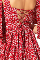 Nazlı Ceren-Audree Çiçek Desenli Mini Koton Elbise Kırmızı-Elbise-5-Milagron.com