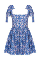 Nazlı Ceren-Audree Çiçek Desenli Mini Koton Elbise Mavi-Elbise-1-Milagron.com