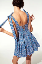 Nazlı Ceren-Audree Çiçek Desenli Mini Koton Elbise Mavi-Elbise-4-Milagron.com