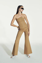 Nazlı Ceren-Avrell Koton İspanyol Paça Pantolon Golden Straw-Pantolon-3-Milagron.com