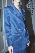 Nazlı Ceren-Bicolle Asimetrik Kadife Ceket Navy Blue-Ceket-4-Milagron.com