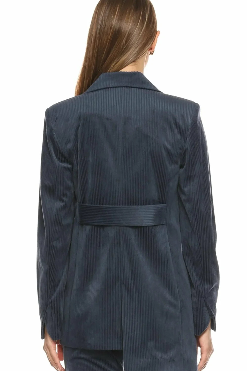 Nazlı Ceren-Bicolle Asimetrik Kadife Ceket Navy Blue-Ceket-7-Milagron.com