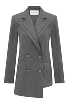 Nazlı Ceren-Bicolle Asimetrik Kesim Kadife Ceket Gri-Ceket-1-Milagron.com