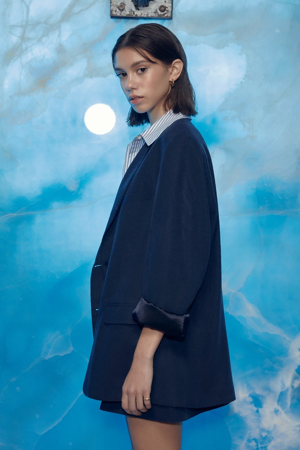 Nazlı Ceren-Boxy Oversize Blazer Navy Blue-Ceket-5-Milagron.com