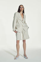 Nazlı Ceren-Boxy Oversize çizgili Keten Blazer Walnut-Ceket-3-Milagron.com