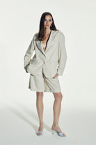 Nazlı Ceren-Boxy Oversize çizgili Keten Blazer Walnut-Ceket-5-Milagron.com