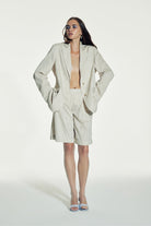 Nazlı Ceren-Boxy Oversize çizgili Keten Blazer Walnut-Ceket-6-Milagron.com