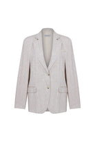 Nazlı Ceren-Boxy Oversize çizgili Keten Blazer Walnut-Ceket-8-Milagron.com