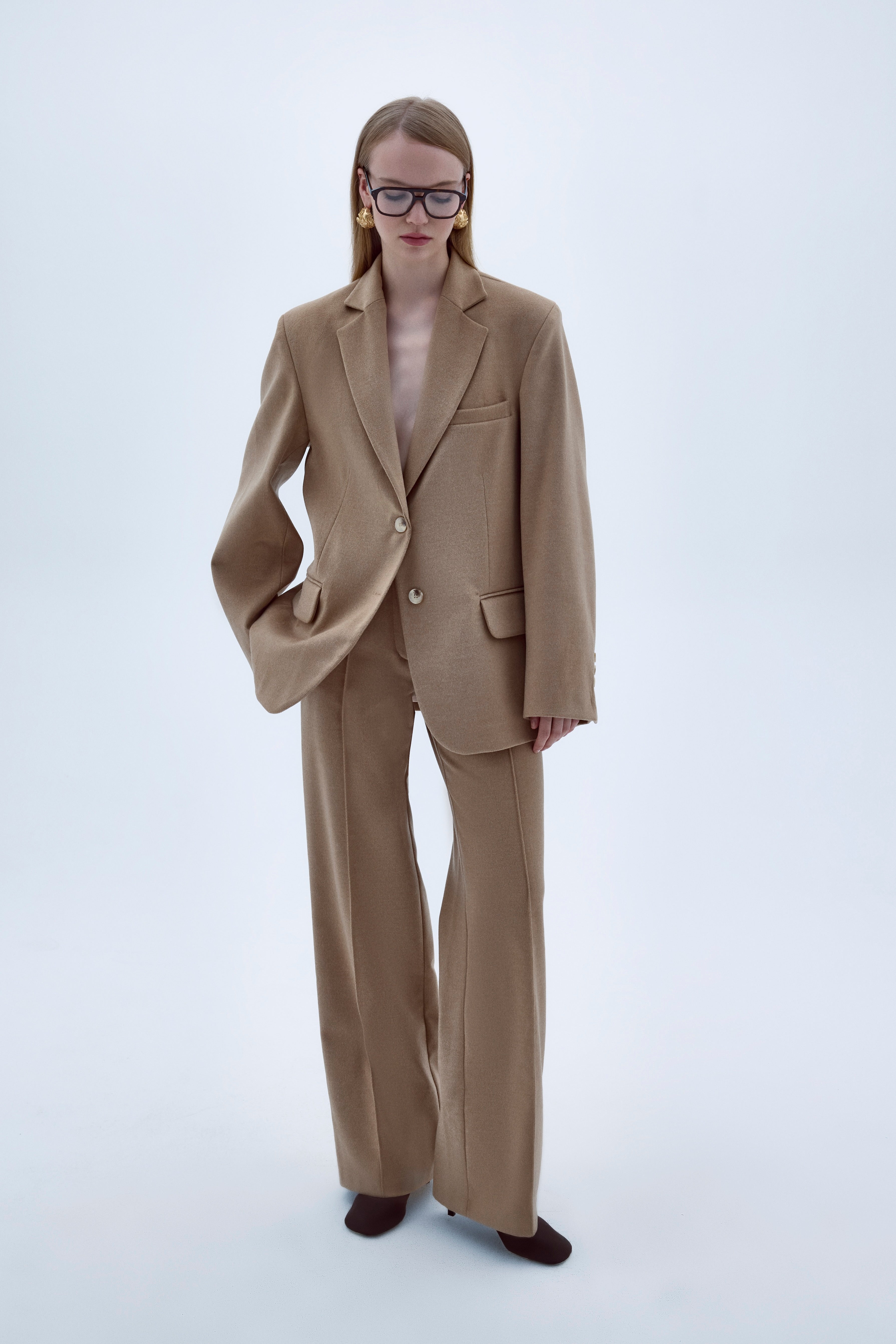 Boxy Yün Blazer Açık Kahverengi