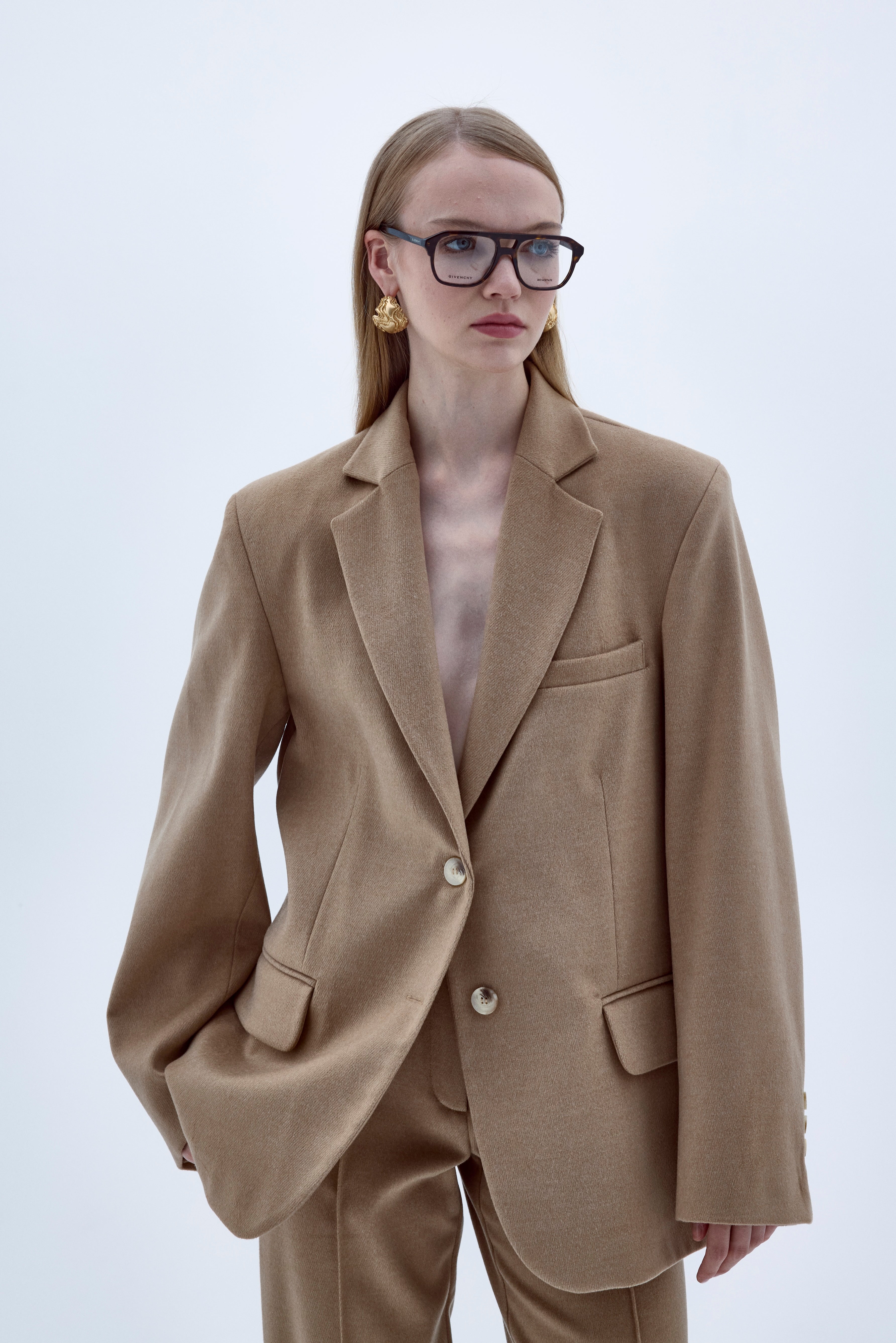 Boxy Yün Blazer Açık Kahverengi