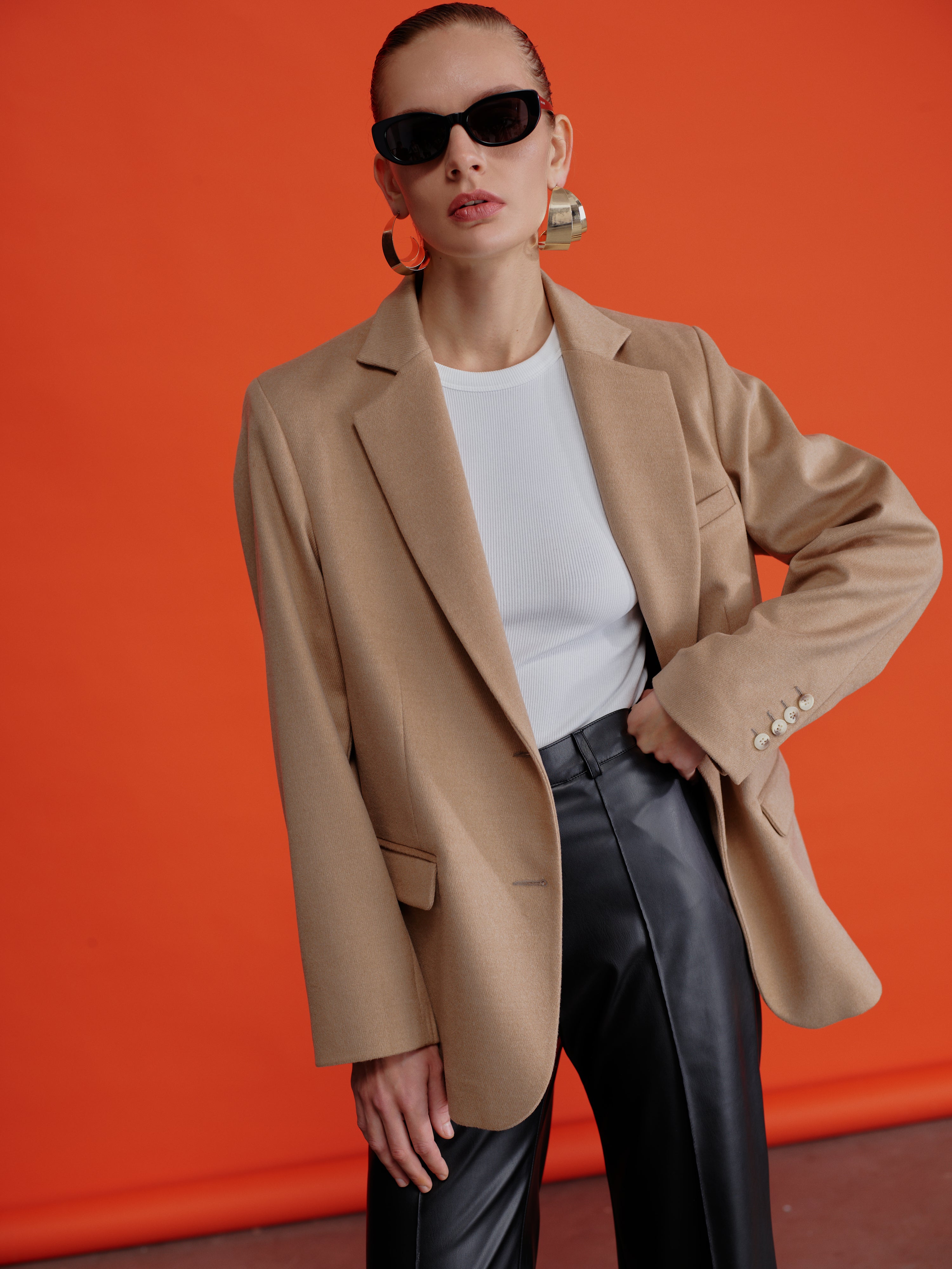 Boxy Yün Blazer Açık Kahverengi