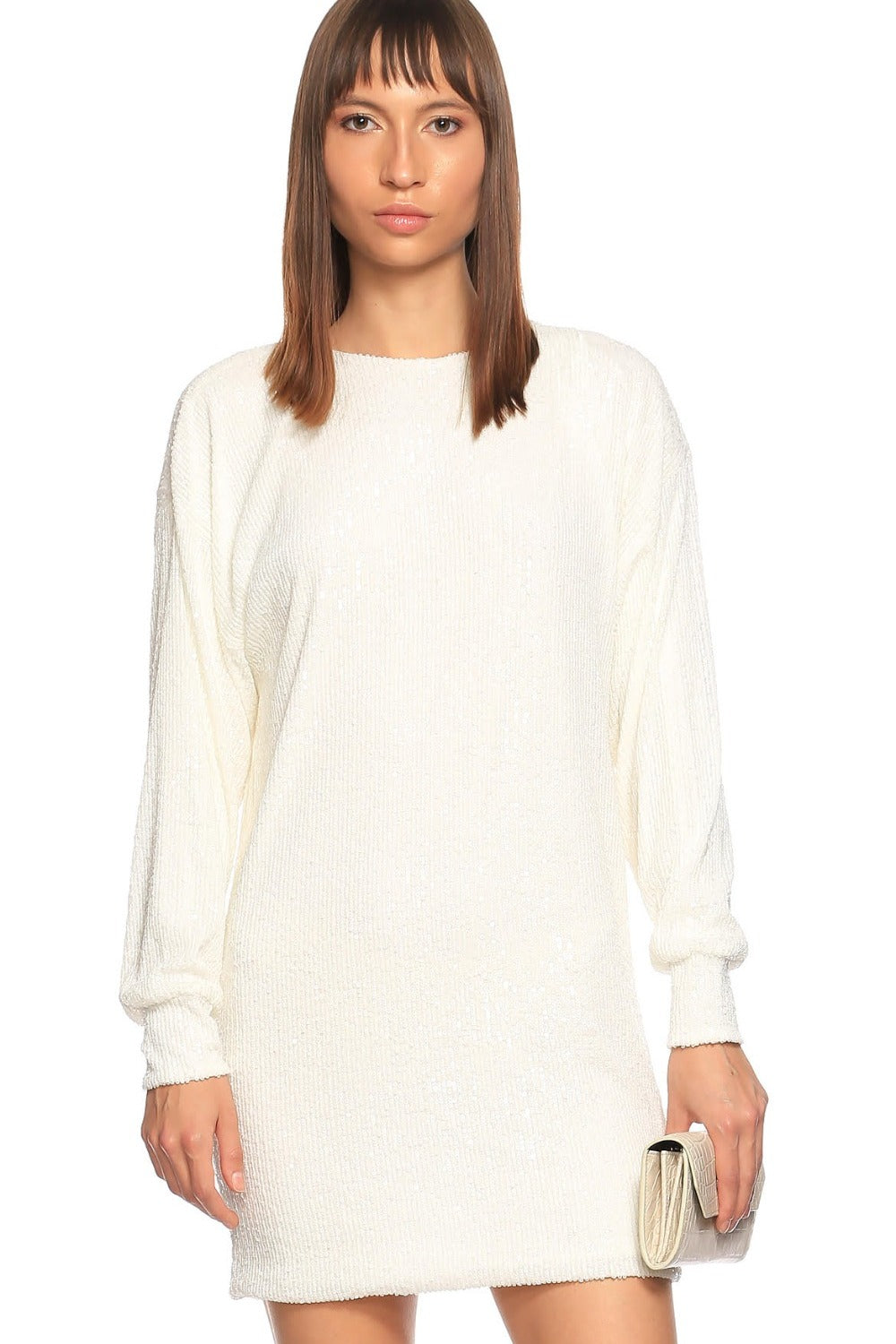 Nazlı Ceren-Brena Payetli Mini Elbise White-Elbise-3-Milagron.com